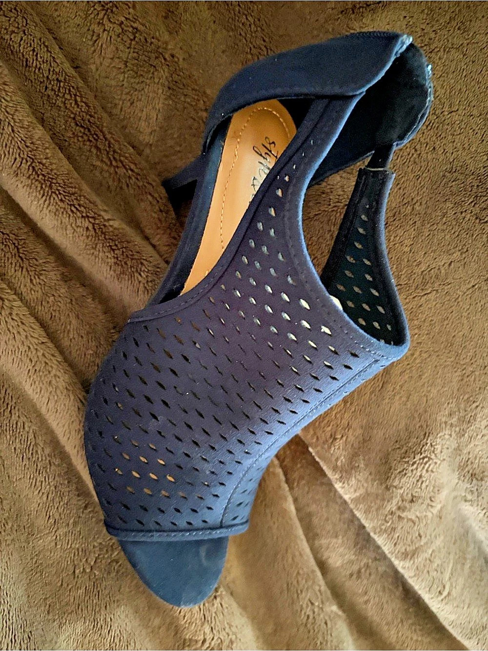 Style & Co Perforated Peep Toe Heels in Blue